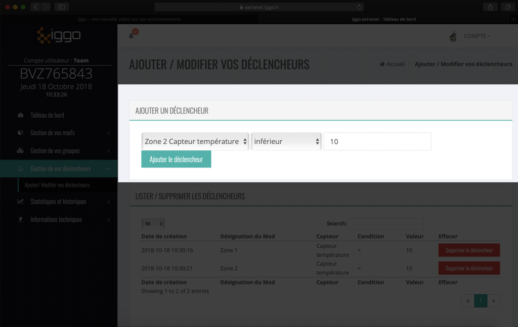 iggo extranet trigger ajouter