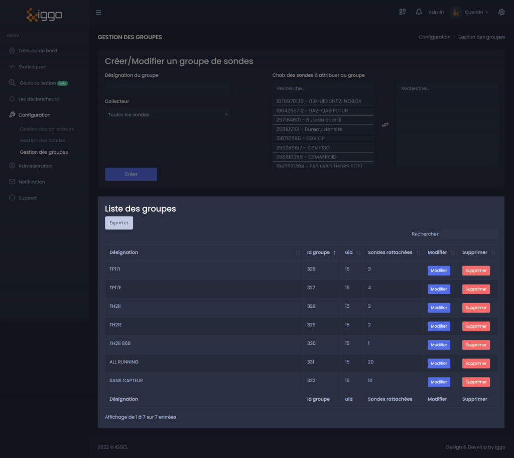 iggo gestion groupe tableau liste groupes