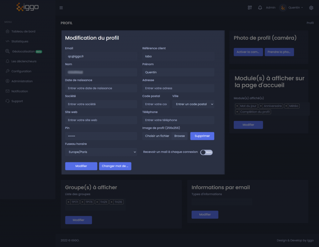 iggo profil édition profil